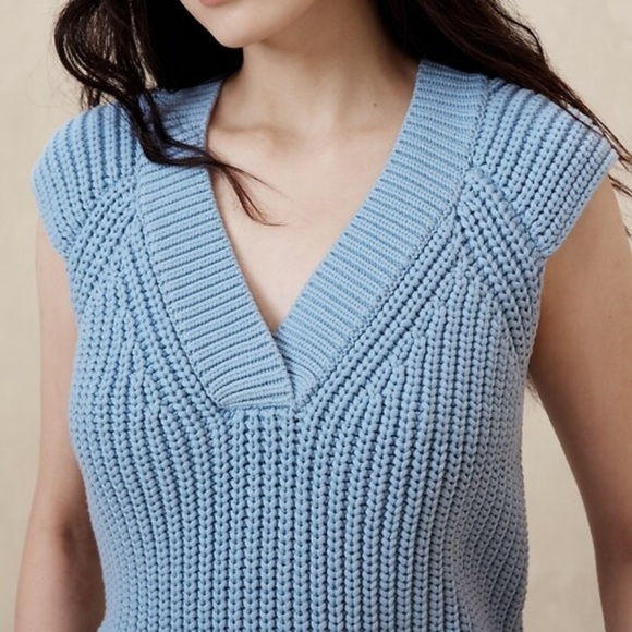 BANANA REPUBLIC WOMENS TEXTURED V NECK KNIT SWEATER BLUE SMALL - Picture 1 of 7